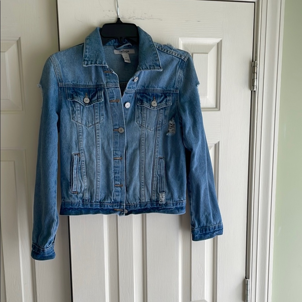 Universal Thread Blue Jean Jacket Cropped Casual - image 1